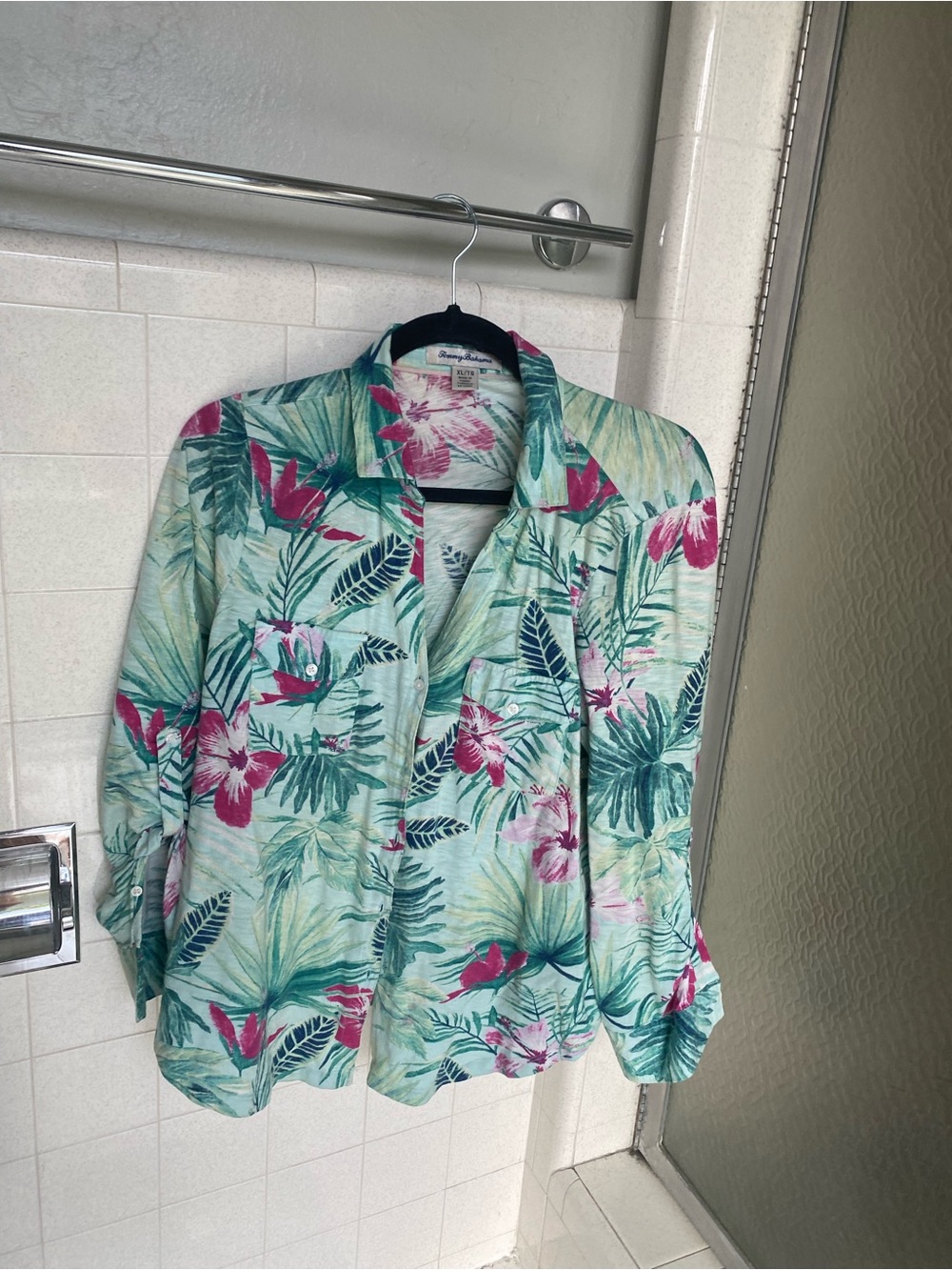 Tommy Bahama Tropical Floral Button-Down Shirt - Teal & Pink